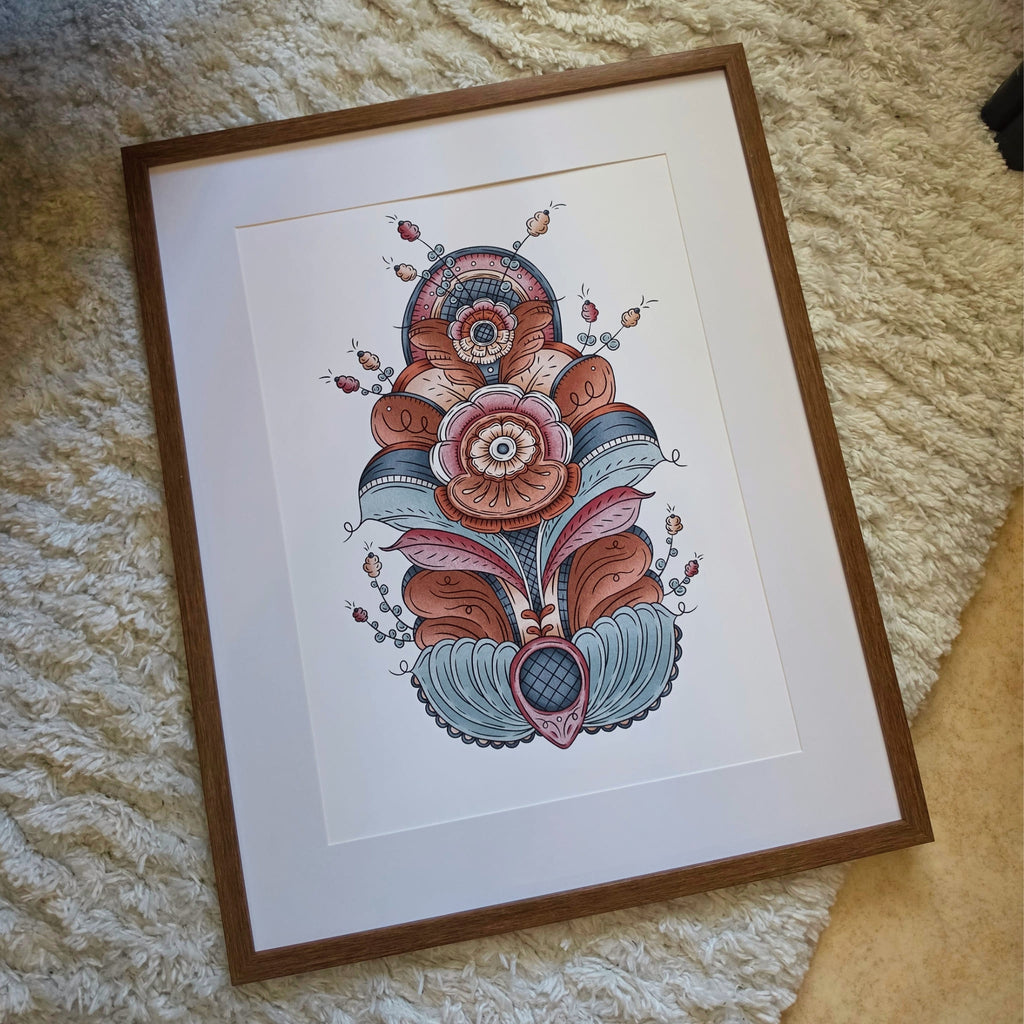 Rosarödblå Kurbits Poster